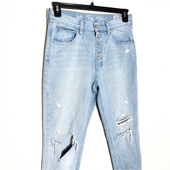 Free People Distressed Buttonfly Light Wash Cropped Skinny Jeans - Picture 4 of 14